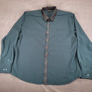 Barry Wang Mens 3XL Dress Shirt Flip Cuff Paisley Trim Long Sleeve Button Up